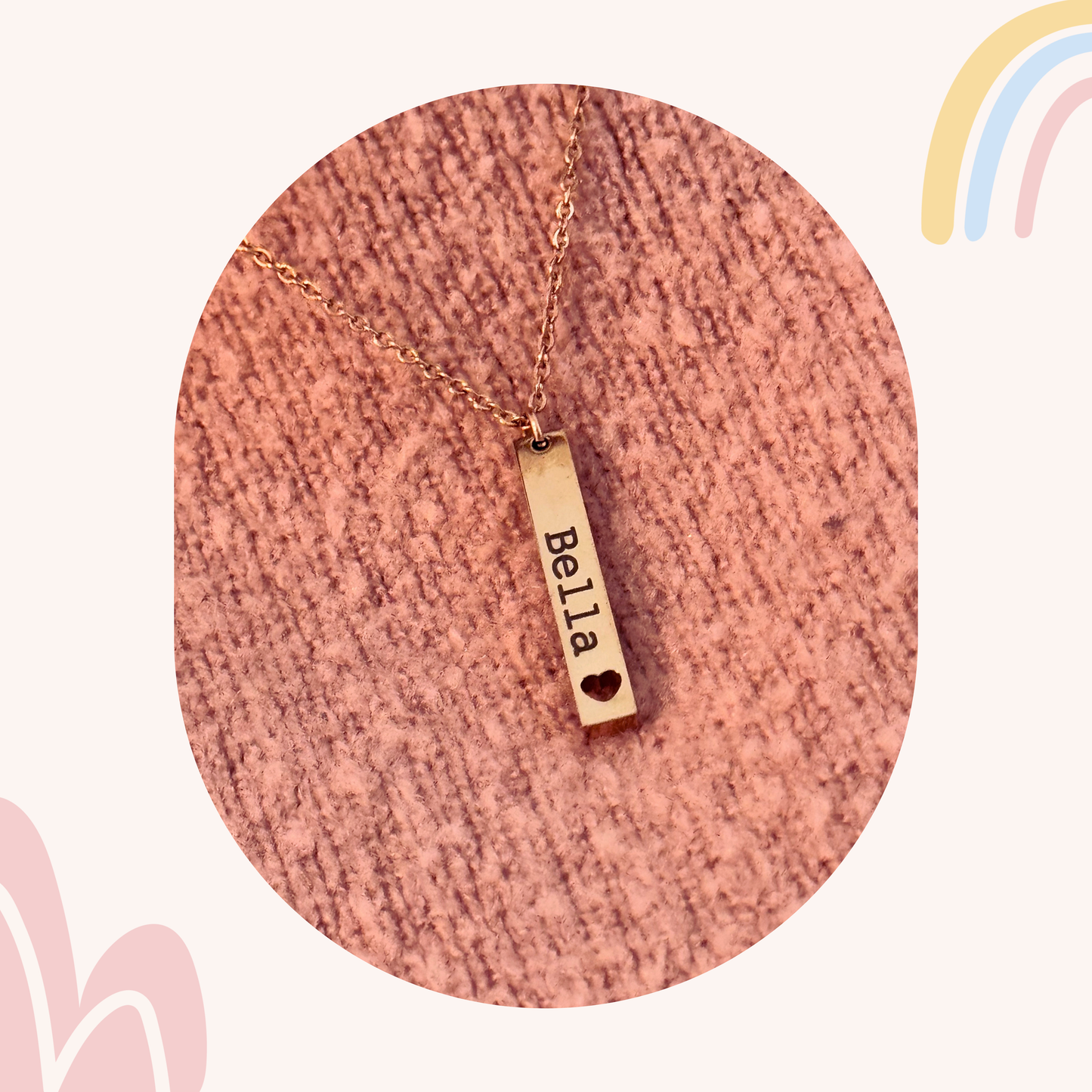 Custom heart vertical bar necklace with personalized engraving in Port St. Lucie & Palm Beach.