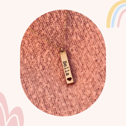 Custom heart vertical bar necklace with personalized engraving in Port St. Lucie & Palm Beach.