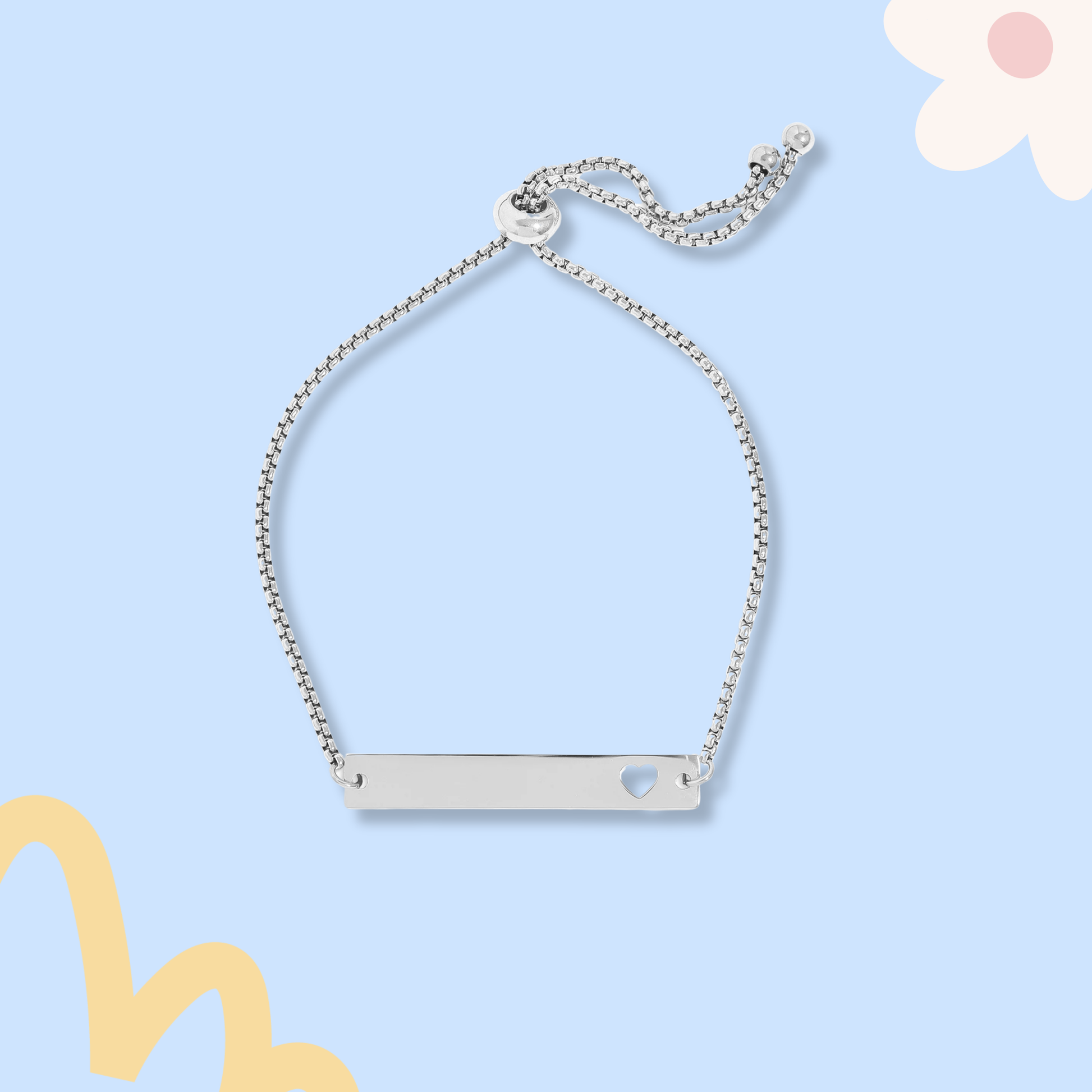 Customizable engraved heart bar bracelet for a unique look in Palm Beach.