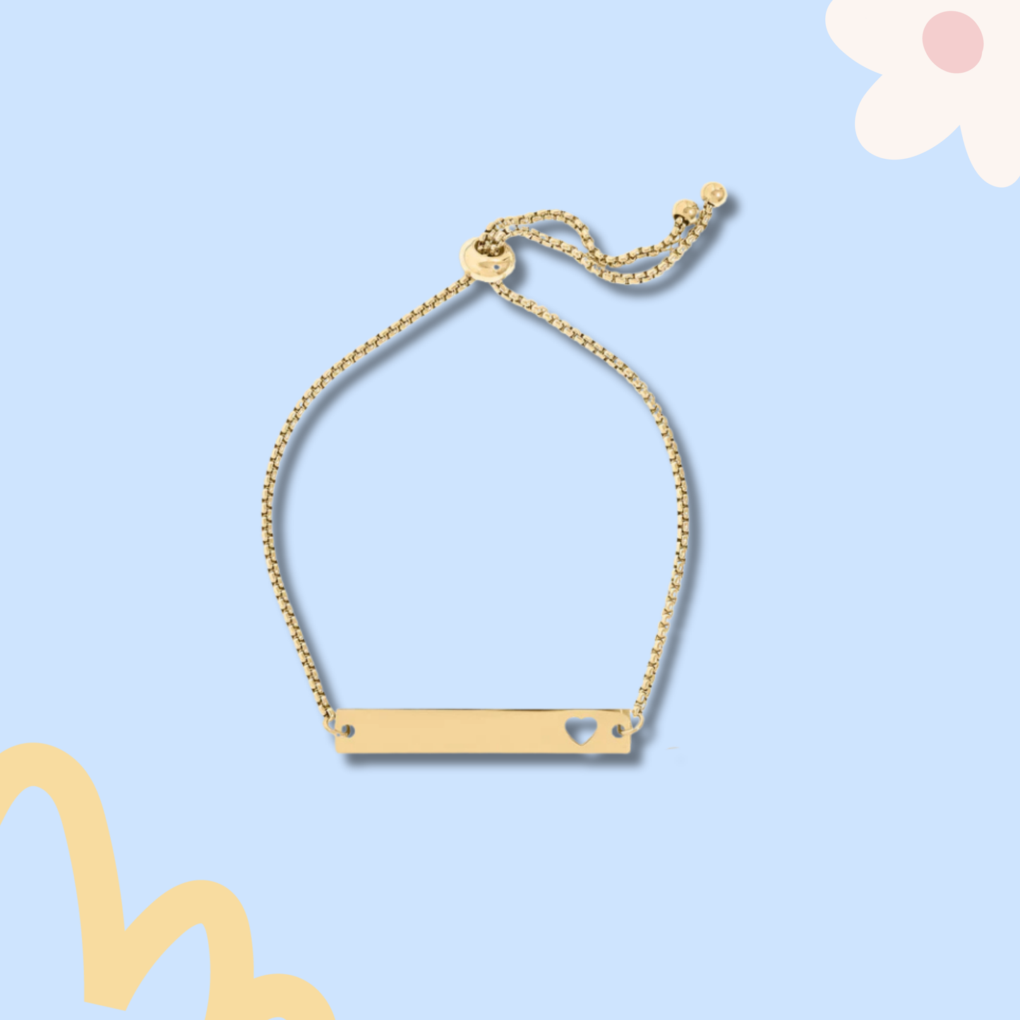 Stylish adjustable heart bar bracelet with custom engraving in Palm Beach.