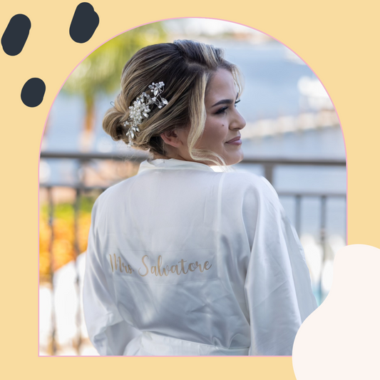 Custom bridal robe with personalized design in Port St. Lucie & Palm Beach, Florida.