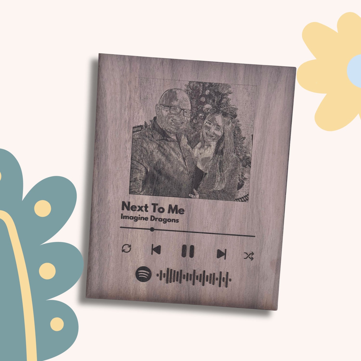 Custom wooden Spotify plaque with personalized song and artwork in Port St. Lucie.